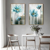 Abstract Blue Flower Canvas Painting Modern baby blue Wall Art Picture for Living Room Gold Poster Print Cuadros Salon Decoracio