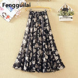 Quality Chiffon Skirt Colorful Print Bohemian Beach Summer Woman Fashion Clothes Vestidos Casual Female Party Long Maxi Skirts