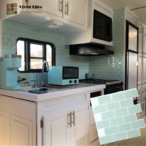 Vividtiles Big Size 12*12 inch Self adhesive Vinyl Wallpaper Peel and Stick Green Subway 3D Effect Tiles for Kicthen (1-Sheet)